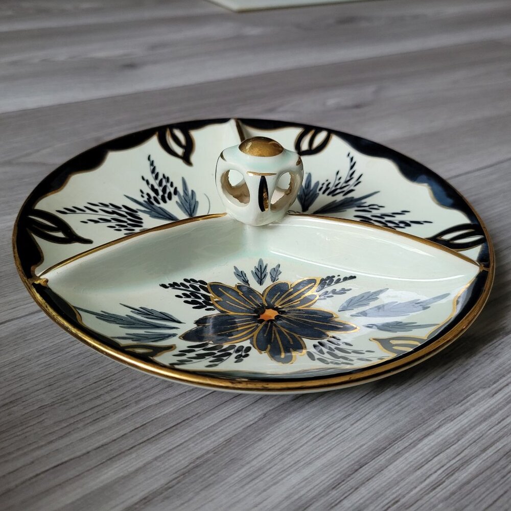 Hand Painted Tody Divided Dish With Gold Trim Made In Holland